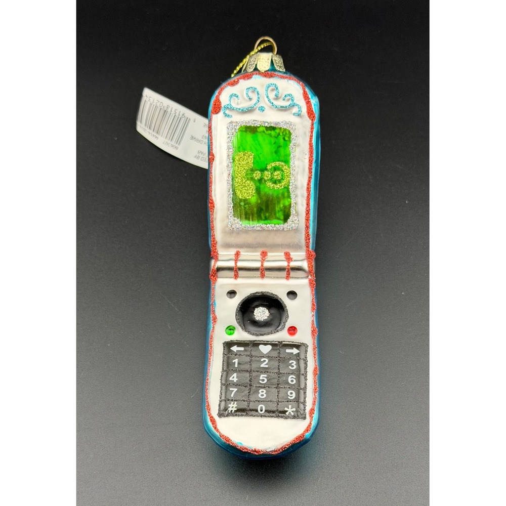Ashland Flip Phone Christmas Ornament 5" Glass Y2K Retro Tech Glitter